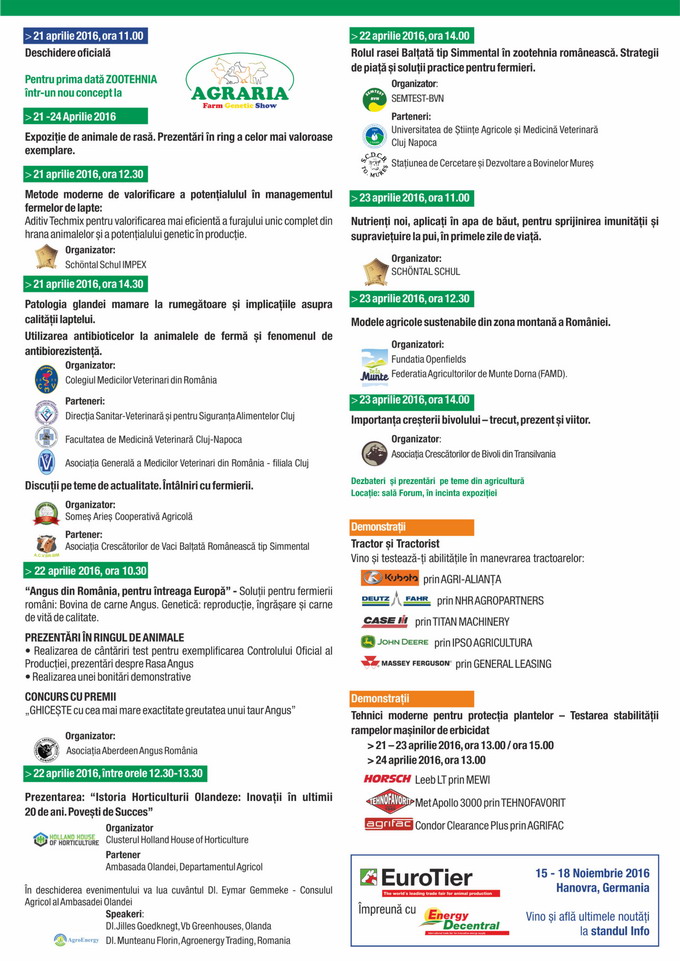 AGRARIA 2016 - Program Evenimente
