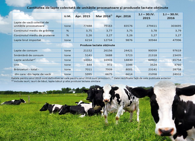 Colectare lapte de vaca 2016 - grafic