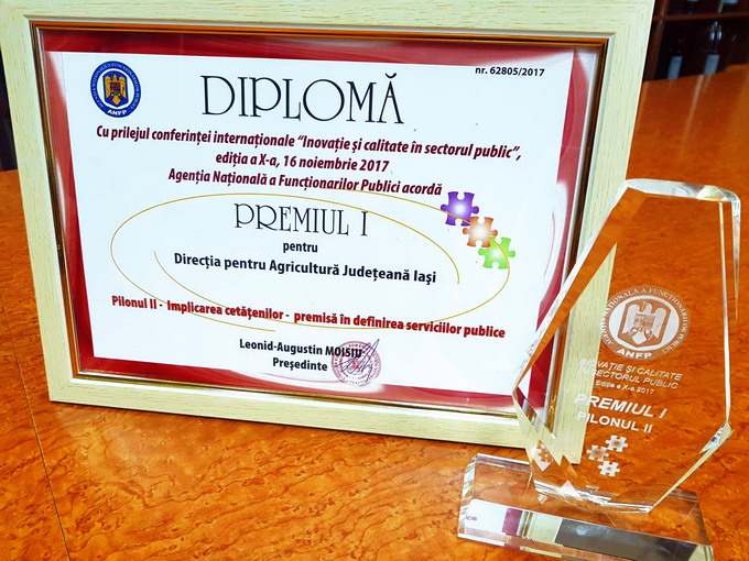 Directia pentru Agricultura Judeteana Iasi - locul I cele mai bune exemple de buna practica in sectorul public