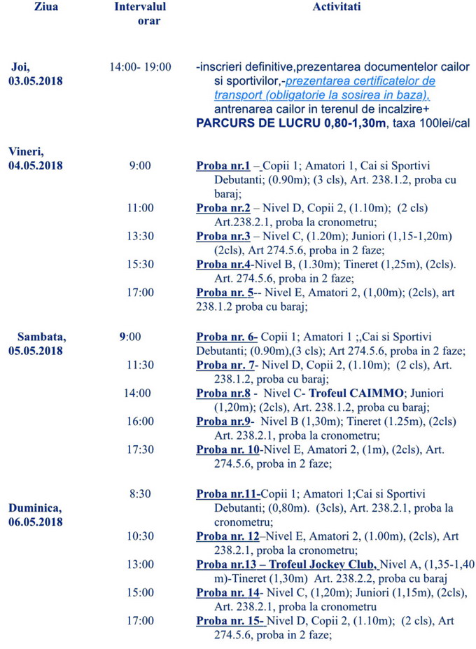 Cupa Equestria 2018 - Program