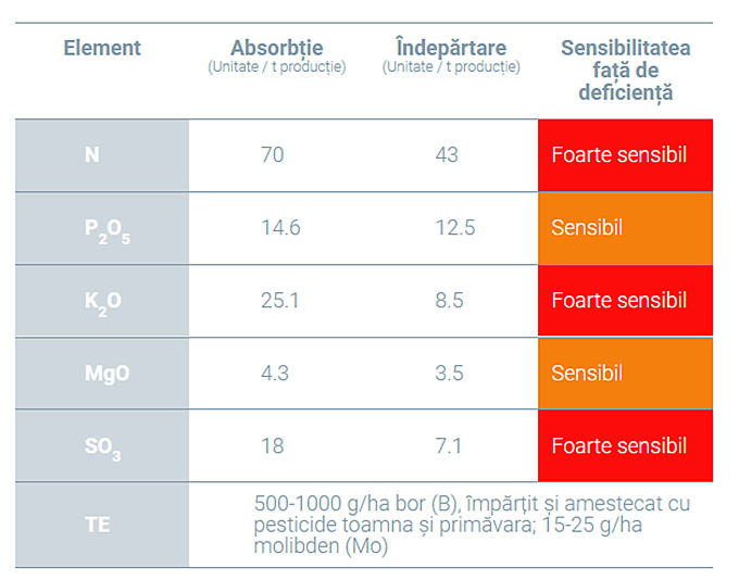 Recomandari pentru fertilizarea de toamna a rapitei - tabel