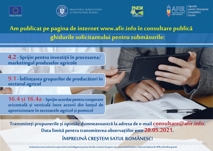 Ghidurile Solicitantului Submasura 4-2 Sprijin pentru investitii in procesarea-marketingul produselor - Submasura 9-1 grupuri de producatori agricoli - Submasura 16-4a cooperare agricultura si pomicultura