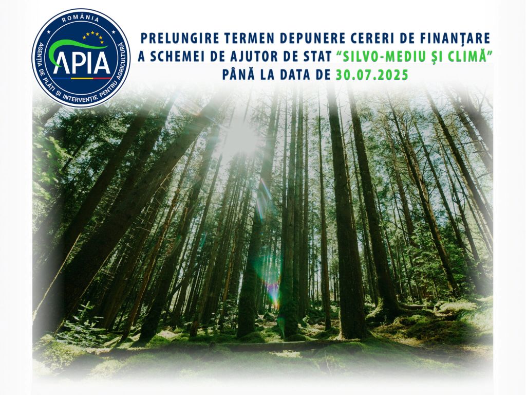 Prelungire termen depunere Cereri de finanțare a schemei de ajutor de stat „Silvo-mediu și climă” până la data de 30.07.2025