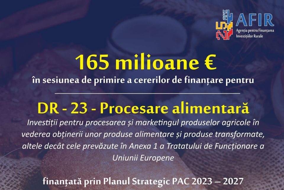 Fonduri de 165 milioane de euro disponibile pentru investiții de procesare și promovare a produselor agricole