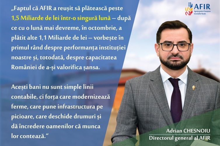Plăți de peste 1,5 Miliarde de lei efectuate de AFIR într-o singură lună