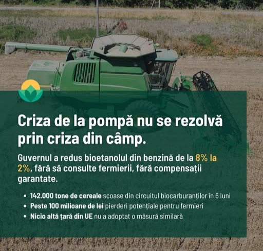 Reducerea bioetanolului la 2% transferă criza de la pompă în câmp