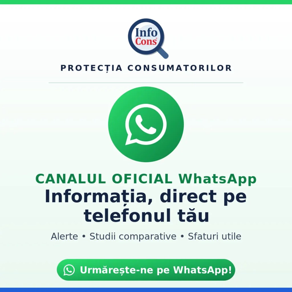 Alerte, retrageri de produse și sfaturi utile — direct pe telefonul tău: urmărește canalul oficial WhatsApp InfoCons