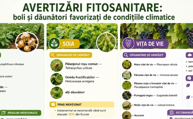 Informare fitosanitară: condițiile climatice pot favoriza apariția unor boli și dăunători la culturile agricole